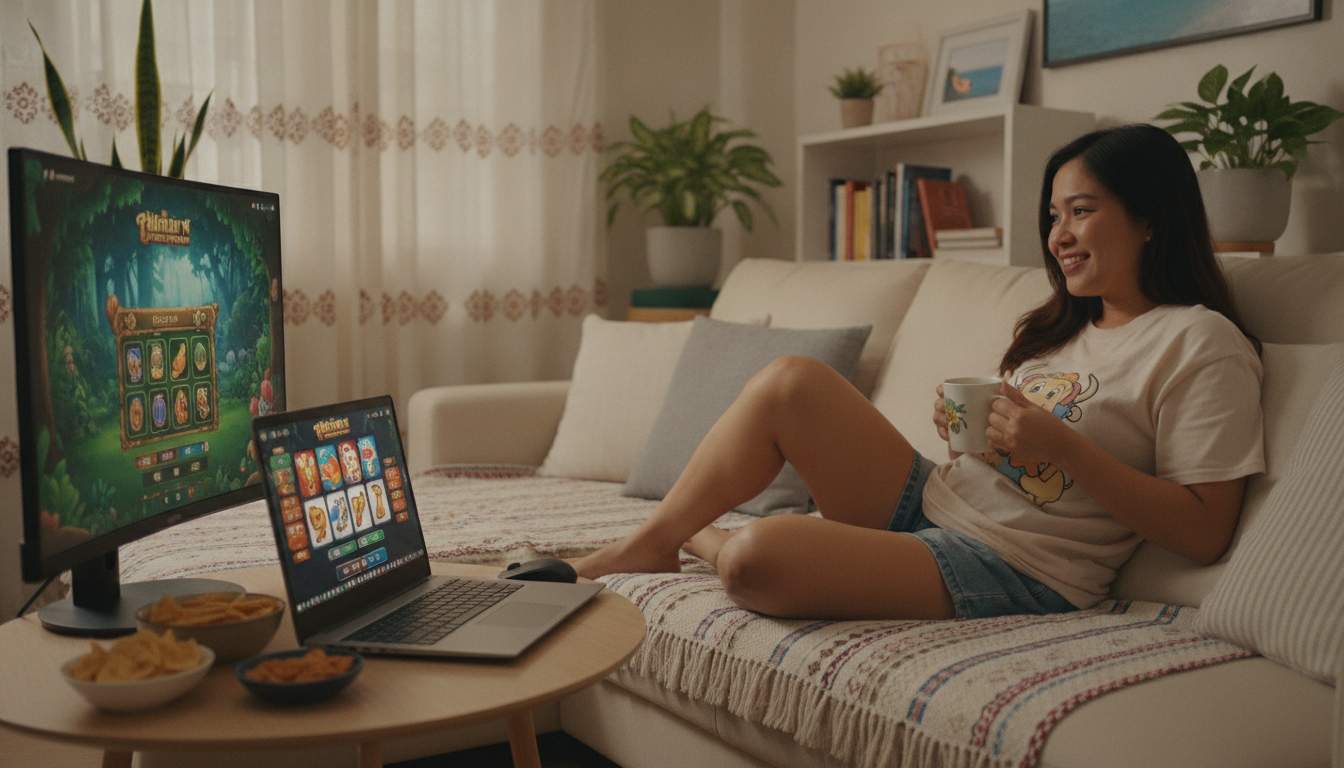 A woman exploring slot games